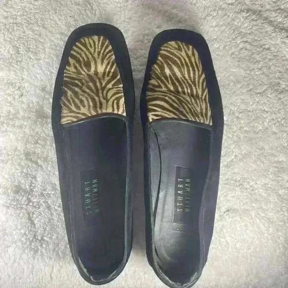 STUART Weitzman Palomino Zebrette Black Suede & Pony Hair Loafers Womens 8 - Picture 14 of 16